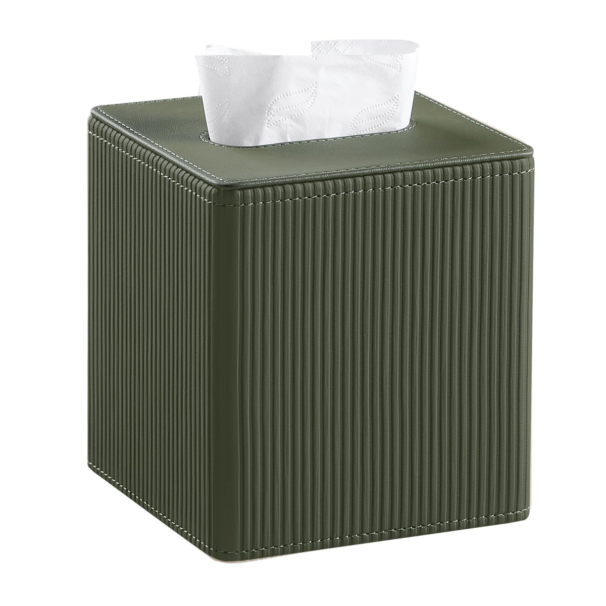 Cretkhp tissue box cover in green with magnetic closure for a tidy square display.
