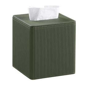 Cretkhp tissue box cover in green with magnetic closure for a tidy square display.