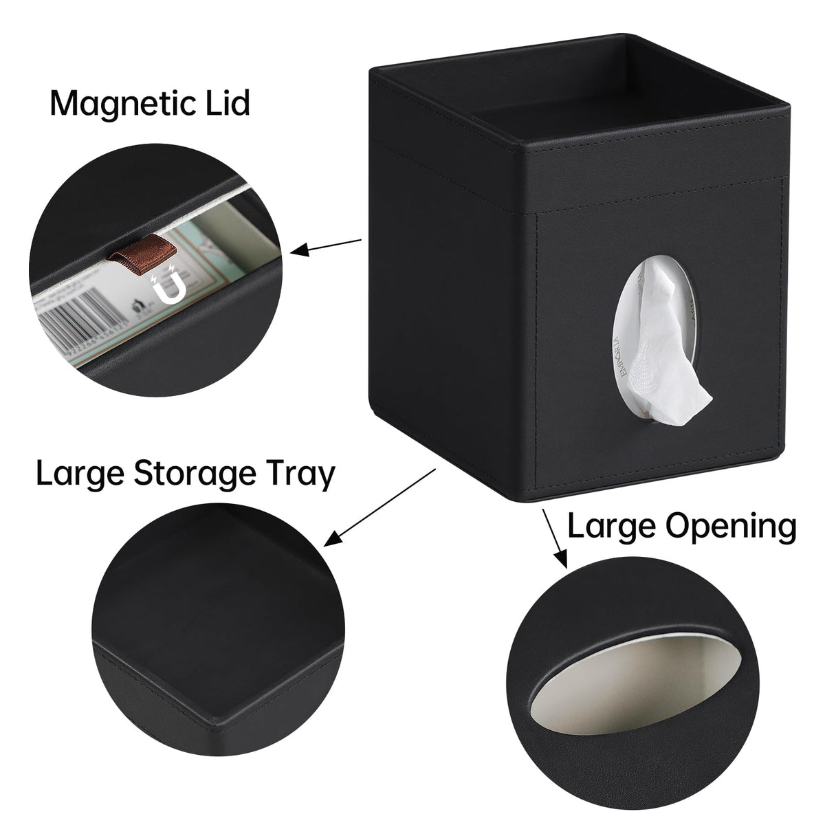 Cretkhp tissue box cover with storage tray for cosmetics, remotes, or jewelry.