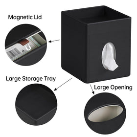 Cretkhp tissue box cover with storage tray for cosmetics, remotes, or jewelry.