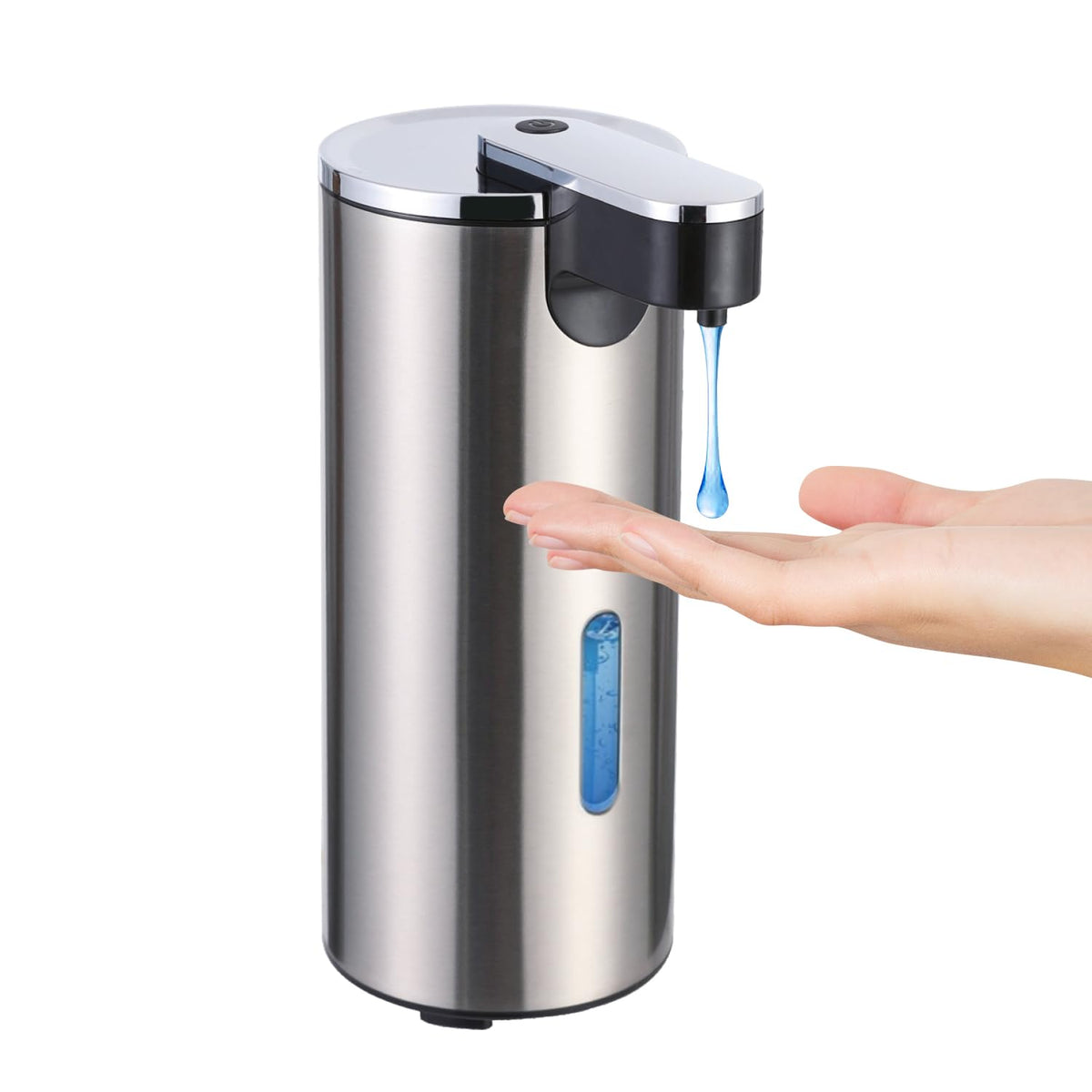 Crevauh automatic soap dispenser front view with easy-fill window for quick refills.