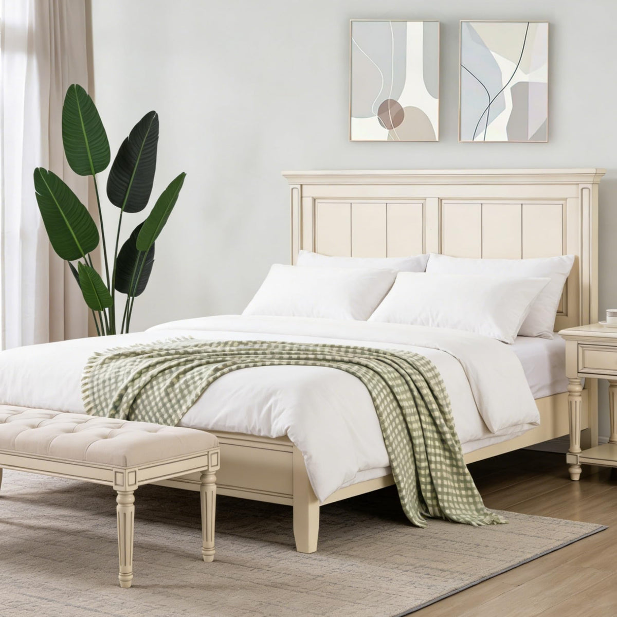 CREVENT Farmhouse Boho knitted throw draped on bed