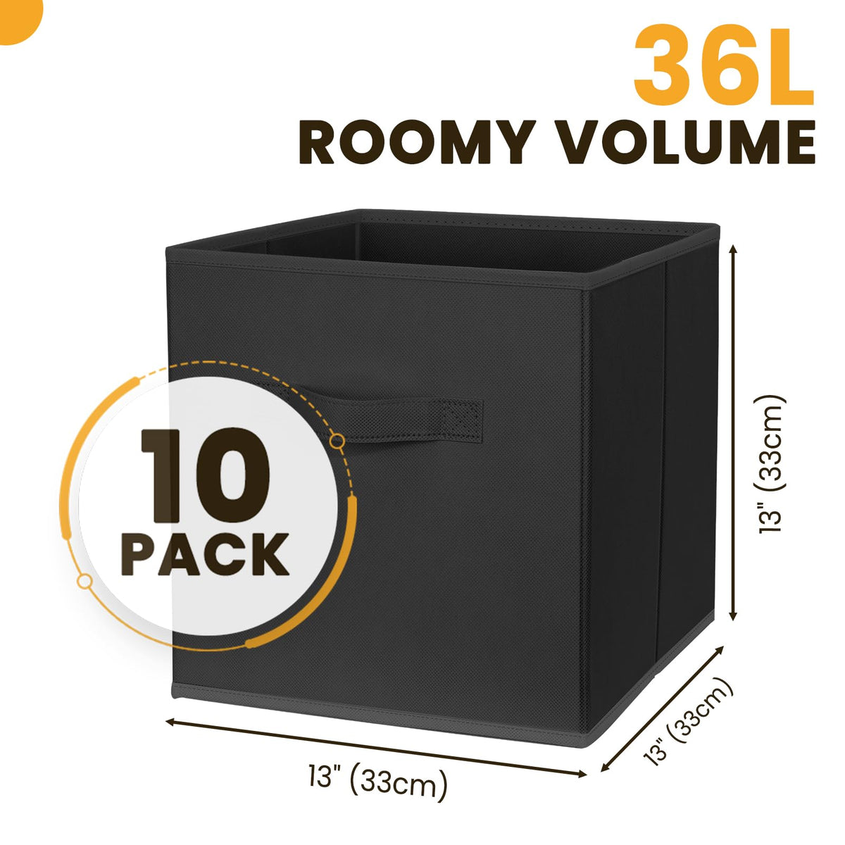 Criusia 10-pack collapsible bins neatly arranged for shelf storage.
