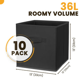 Criusia 10-pack collapsible bins neatly arranged for shelf storage.