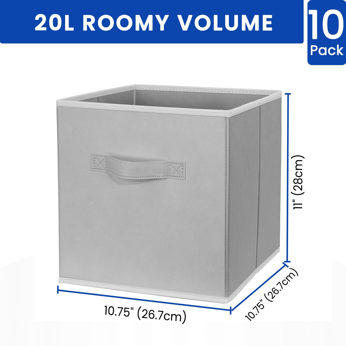 Criusia 11-inch cube with grey fabric organizes clothes and toys.
