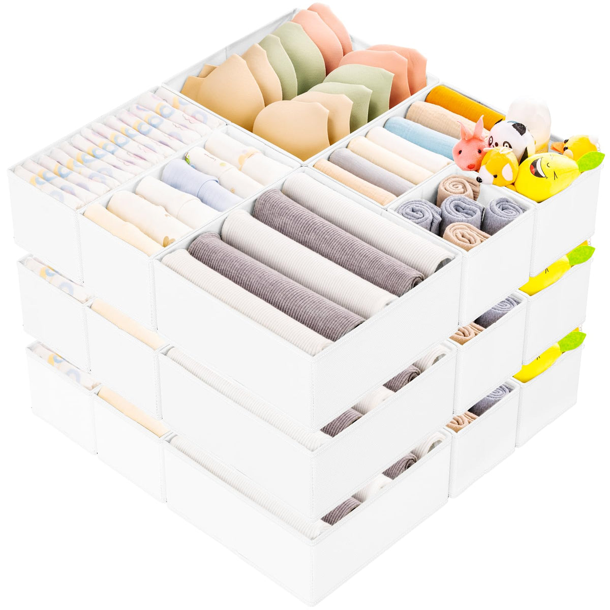 Criusia 15-pack drawer organizers in a drawer demonstrate organized storage.