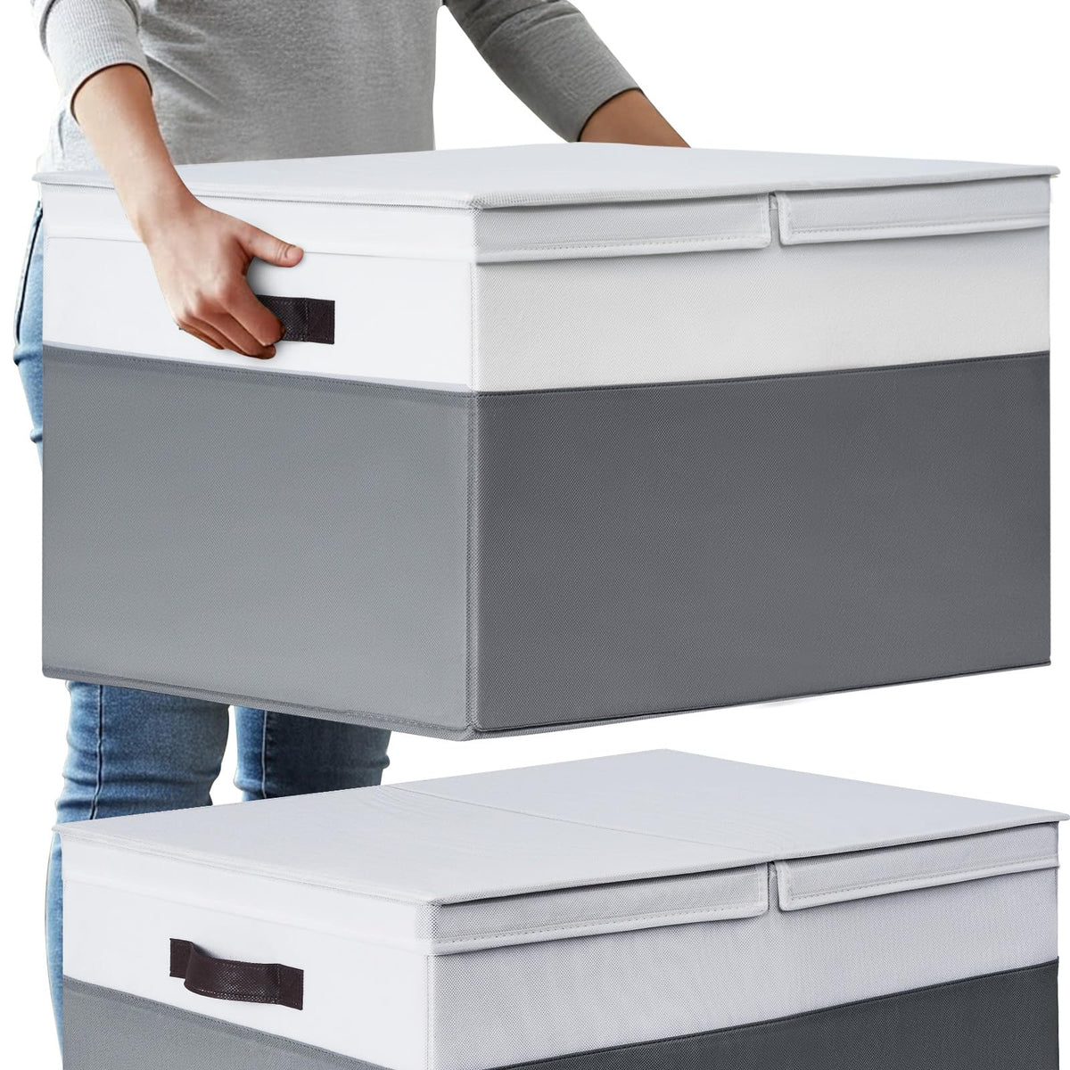 Criusia 2-pack extra-large blanket baskets with lids for clutter-free storage in any room