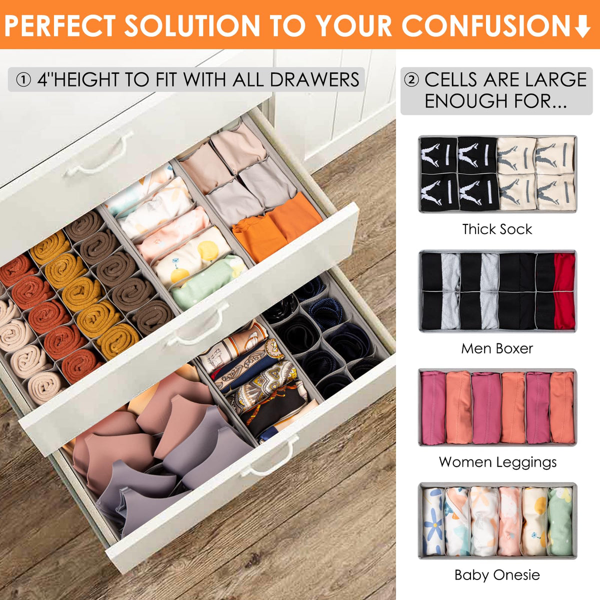 Criusia 6-cell bin insert demonstrates easy stacking and drawer fit.