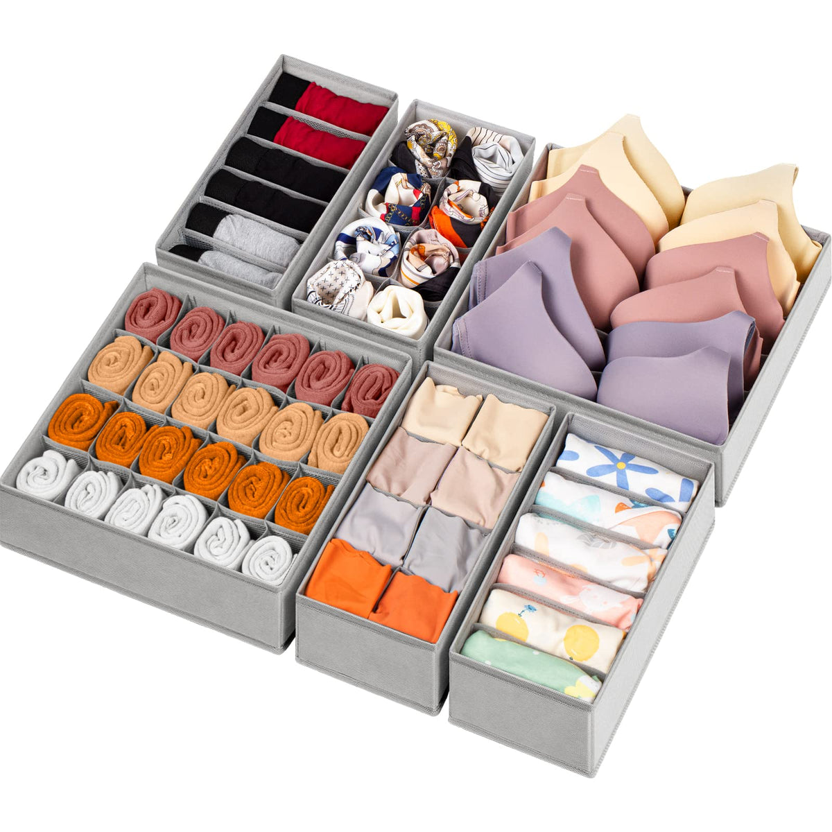 Criusia 58-cell grey drawer organizer set for versatile clothing storage