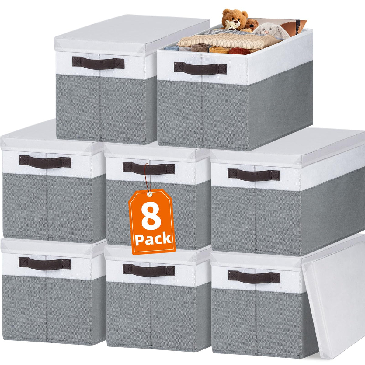 Criusia 8-pack storage bins stack with lids for organized shelves