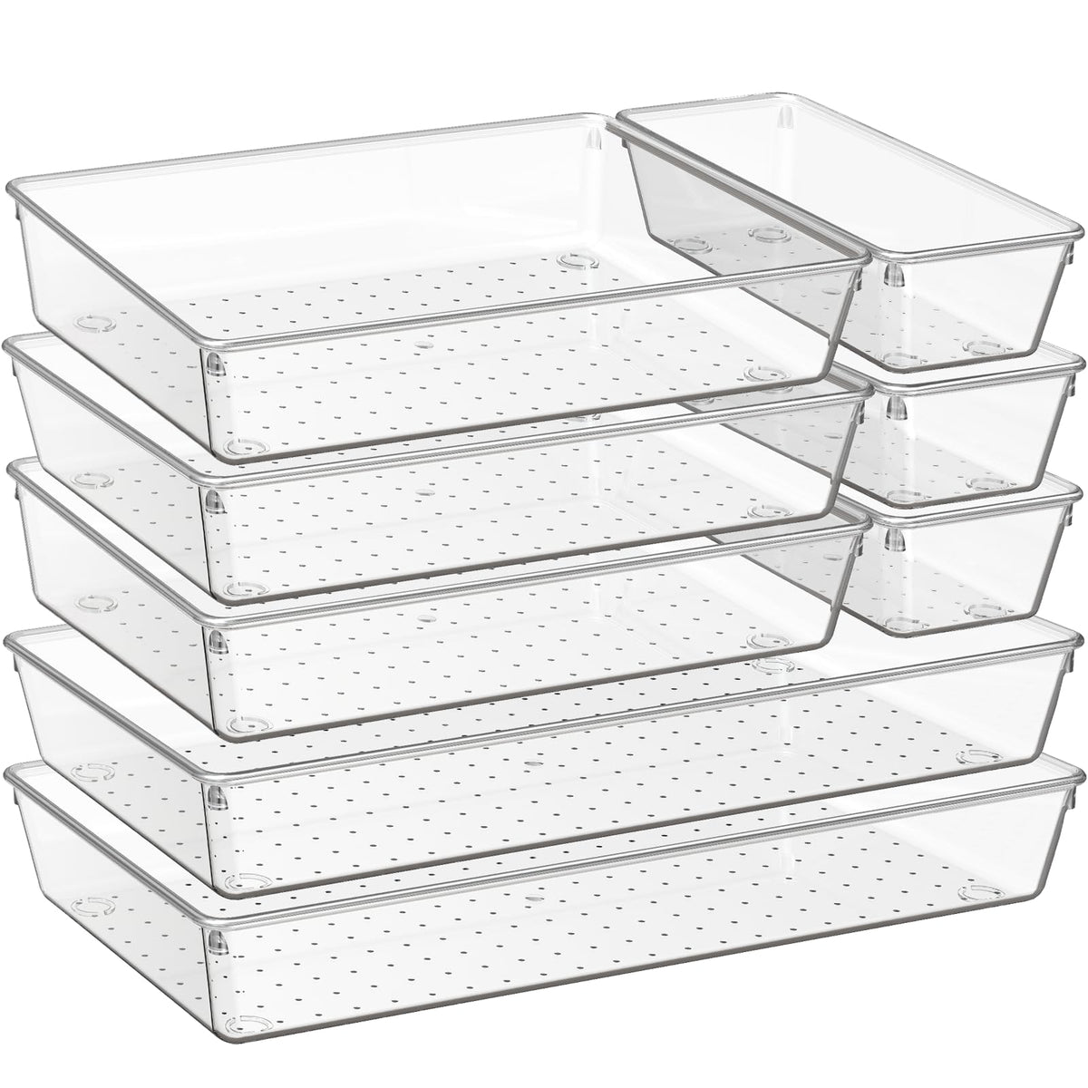 Criusia 8-pack XL drawer organizers for large utensils, clear and viewable.