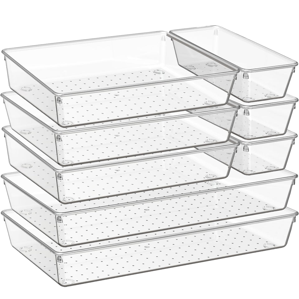 Criusia 8-pack XL drawer organizers for large utensils, clear and viewable.