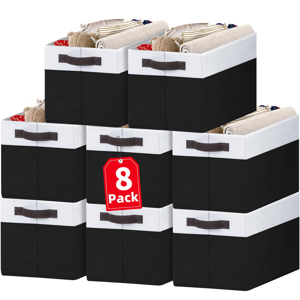 Criusia 8-pack large storage baskets on shelves for clutter-free closet organization.