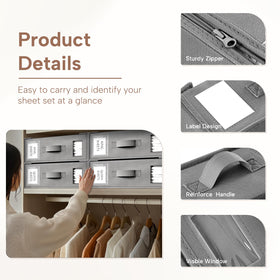 Criusia organizer 14.6 by 12.6 by 4.7 inches fits king sets.