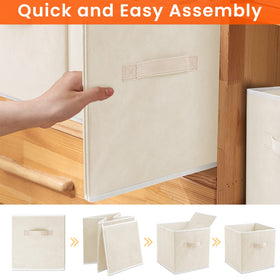 Criusia beige storage bin in a bedroom playroom with toys stored neatly