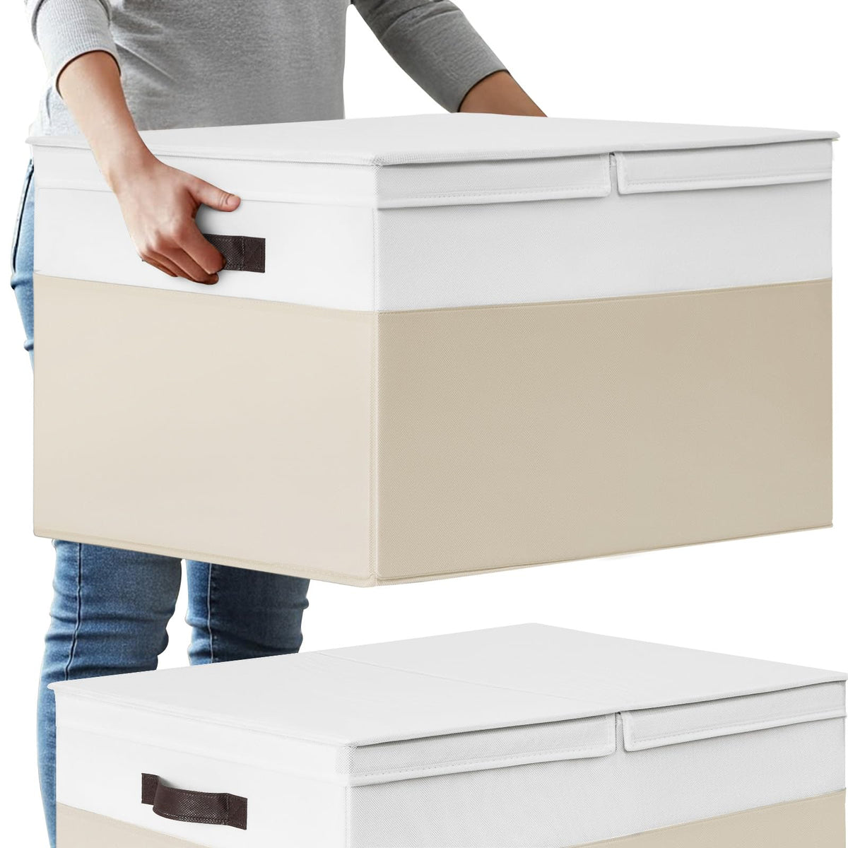 Criusia blanket bin with lid keeps blankets organized and dust-free.