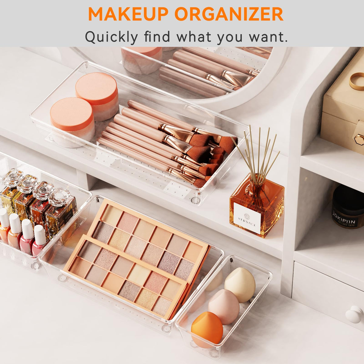 Criusia clear stackable drawers maximize space and visibility.