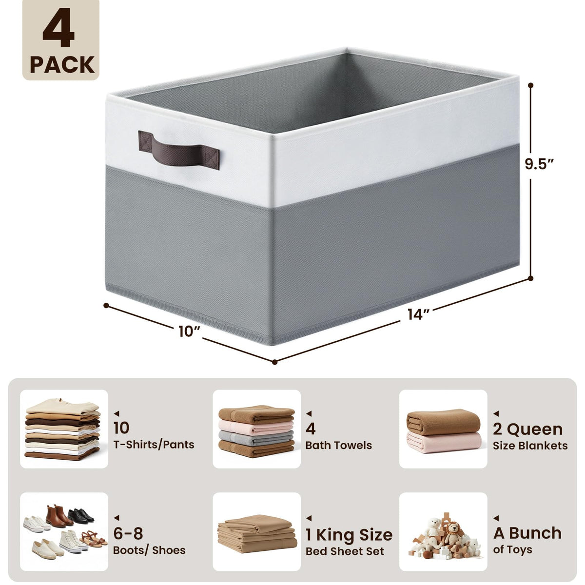 Criusia fabric storage bin on a shelf showing large capacity and organized look.