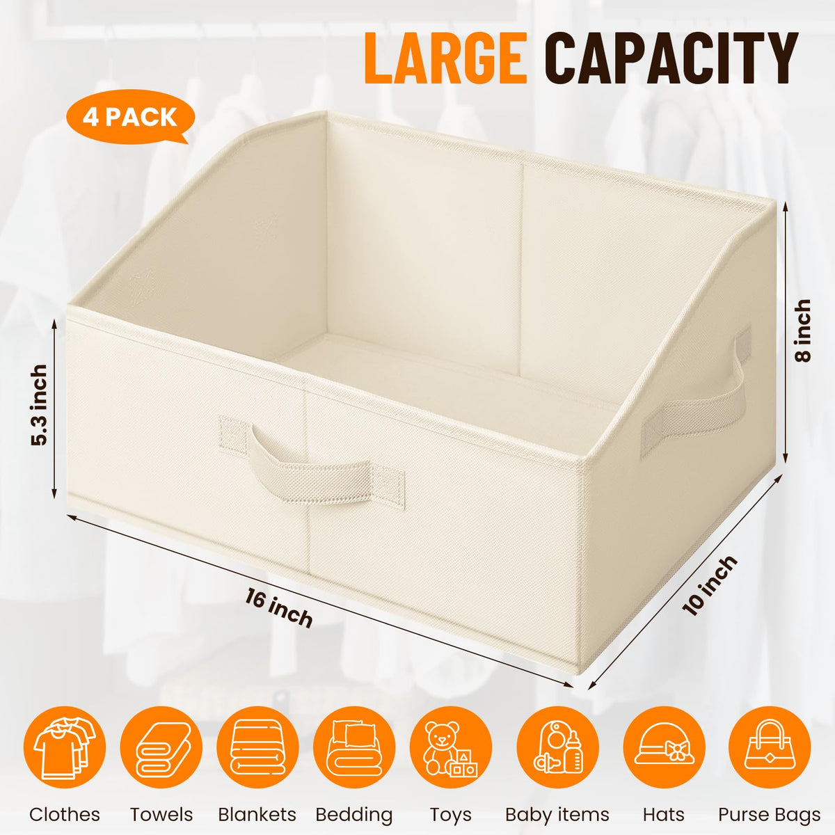 Criusia closet bins three-handle design for safe carrying