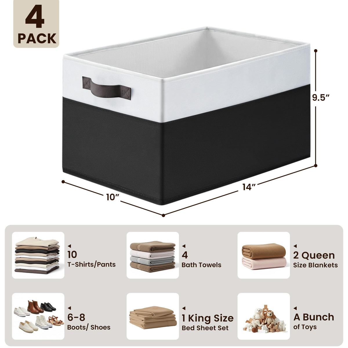 Criusia closet storage bin with two handles for easy transport.