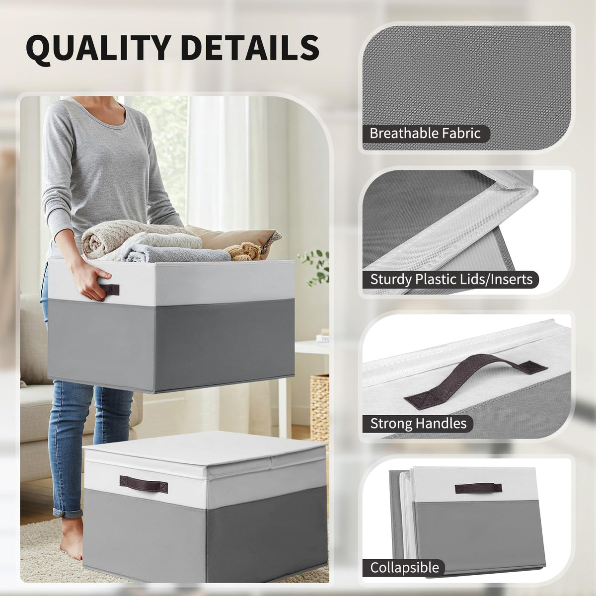 Criusia collapsible storage bin with lid protects contents from dust