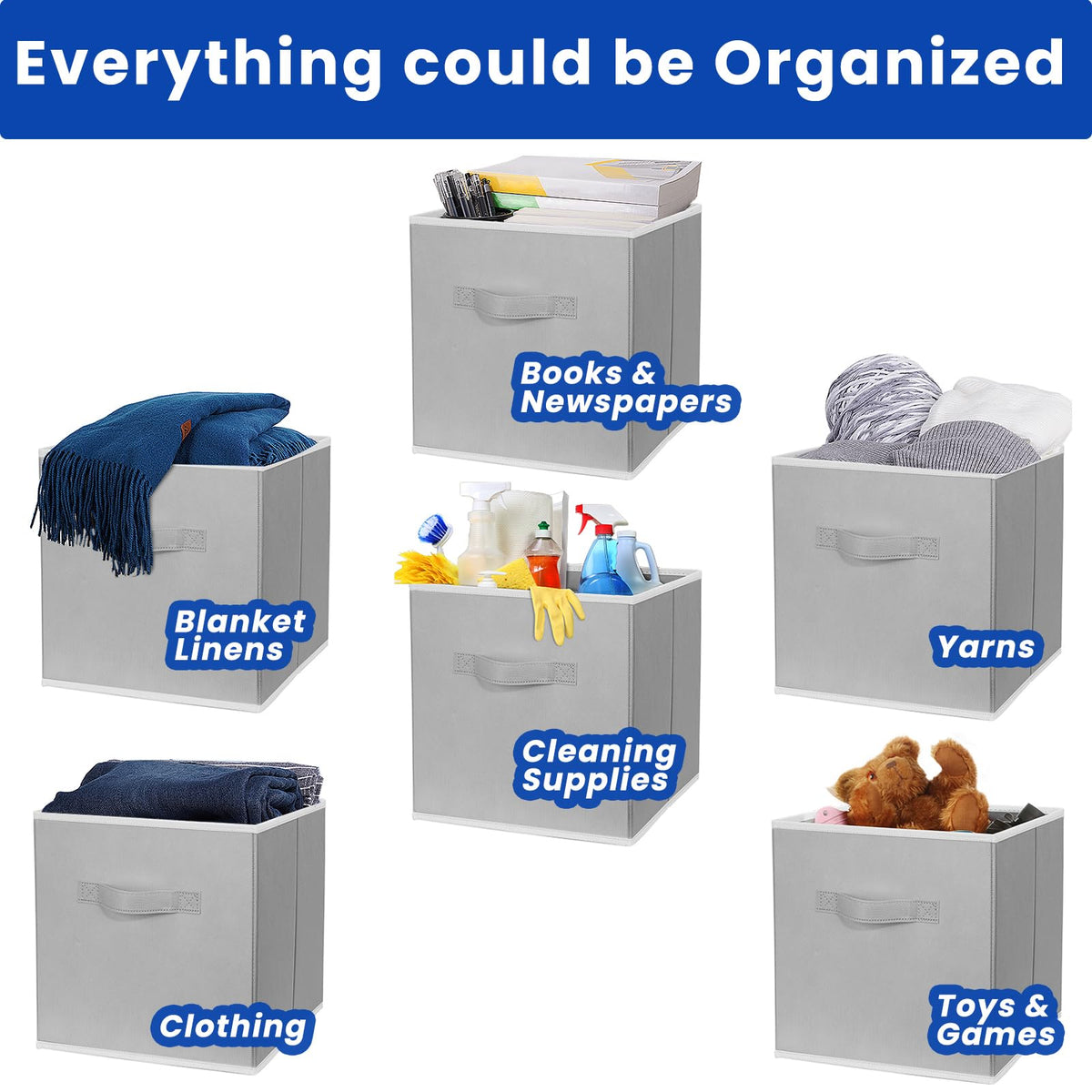 Criusia collapsible storage cubes fold flat for compact closet storage.