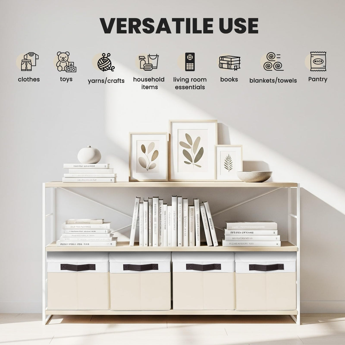 Criusia decorative storage bin complements modern living room and bedroom decor.
