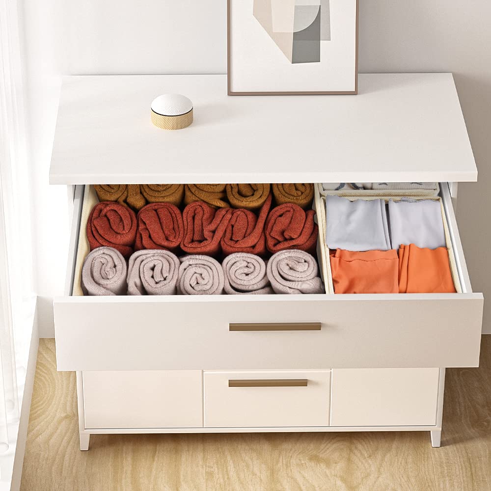 Criusia beige 12-pack in a dresser drawer maximizes space.