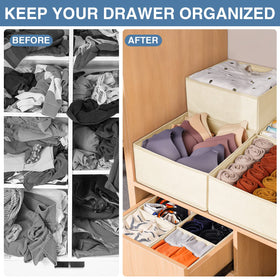 Criusia beige large bin fits in a drawer for bulky garments.