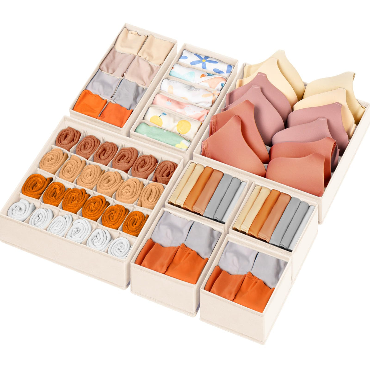 Criusia drawer organizer set, eight-pack, 48 compartments, ideal for nursery storage.