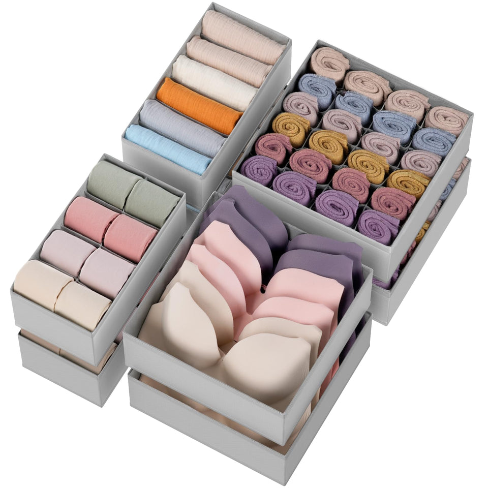 Criusia drawer organizer 6-cell front view keeps underwear neatly separated for quick access.