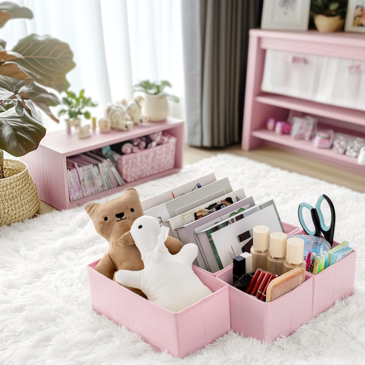 Criusia space-saving pink organizer reduces rummaging in busy areas