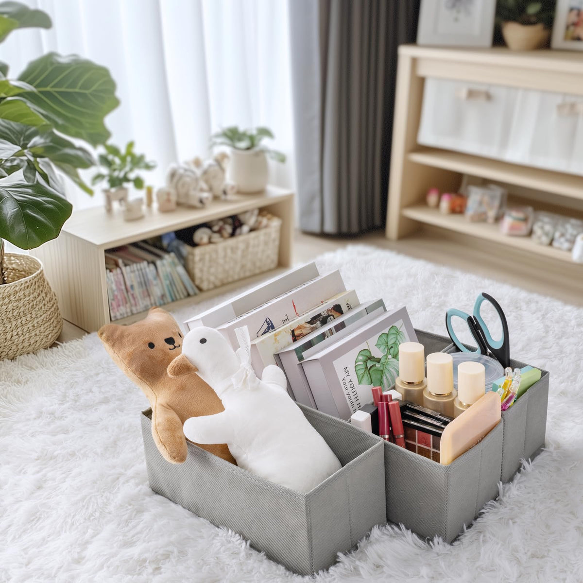 Criusia keeps clothes, books, or toys accessible and neatly stored