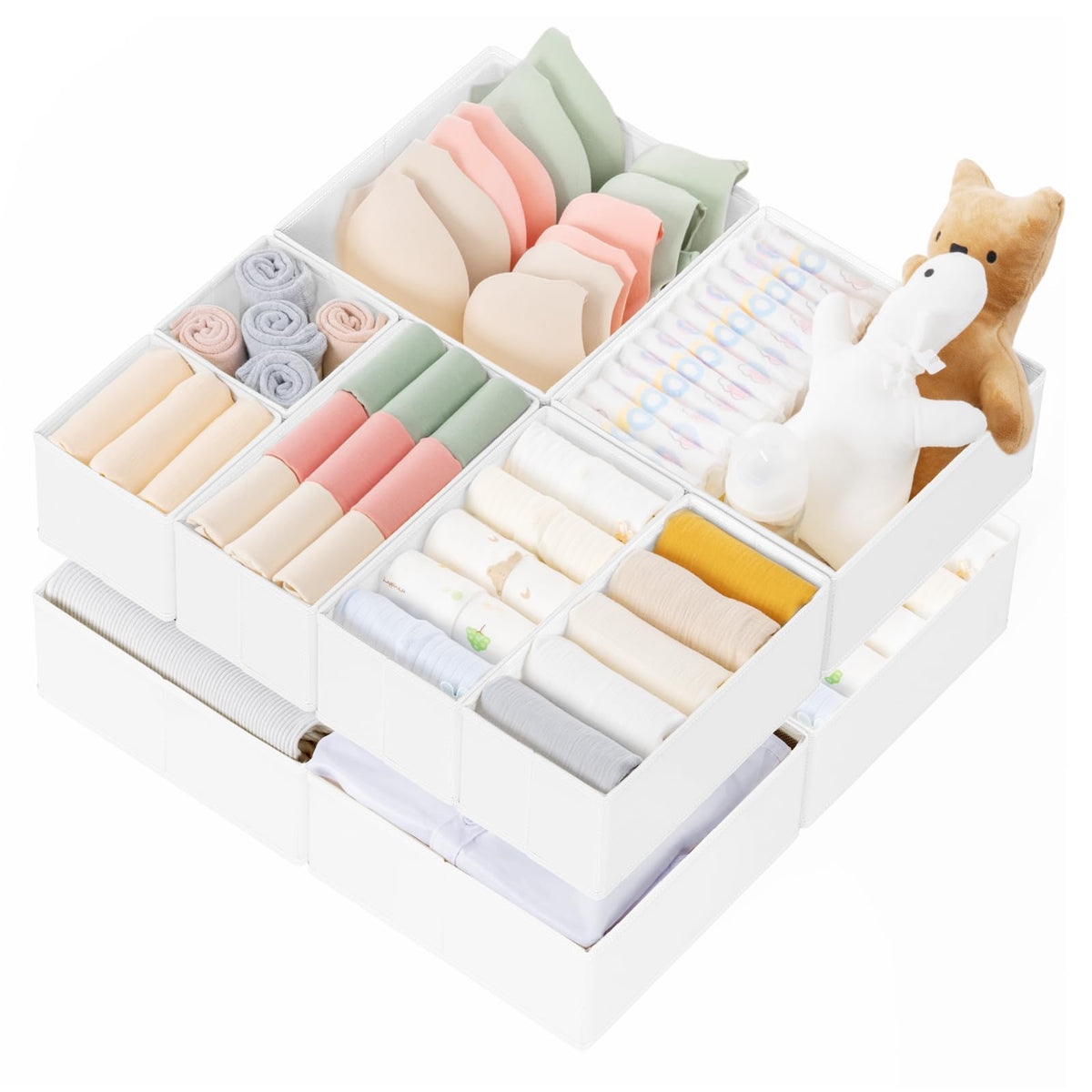 Criusia large drawer organizer front view shows spacious storage for baby clothes