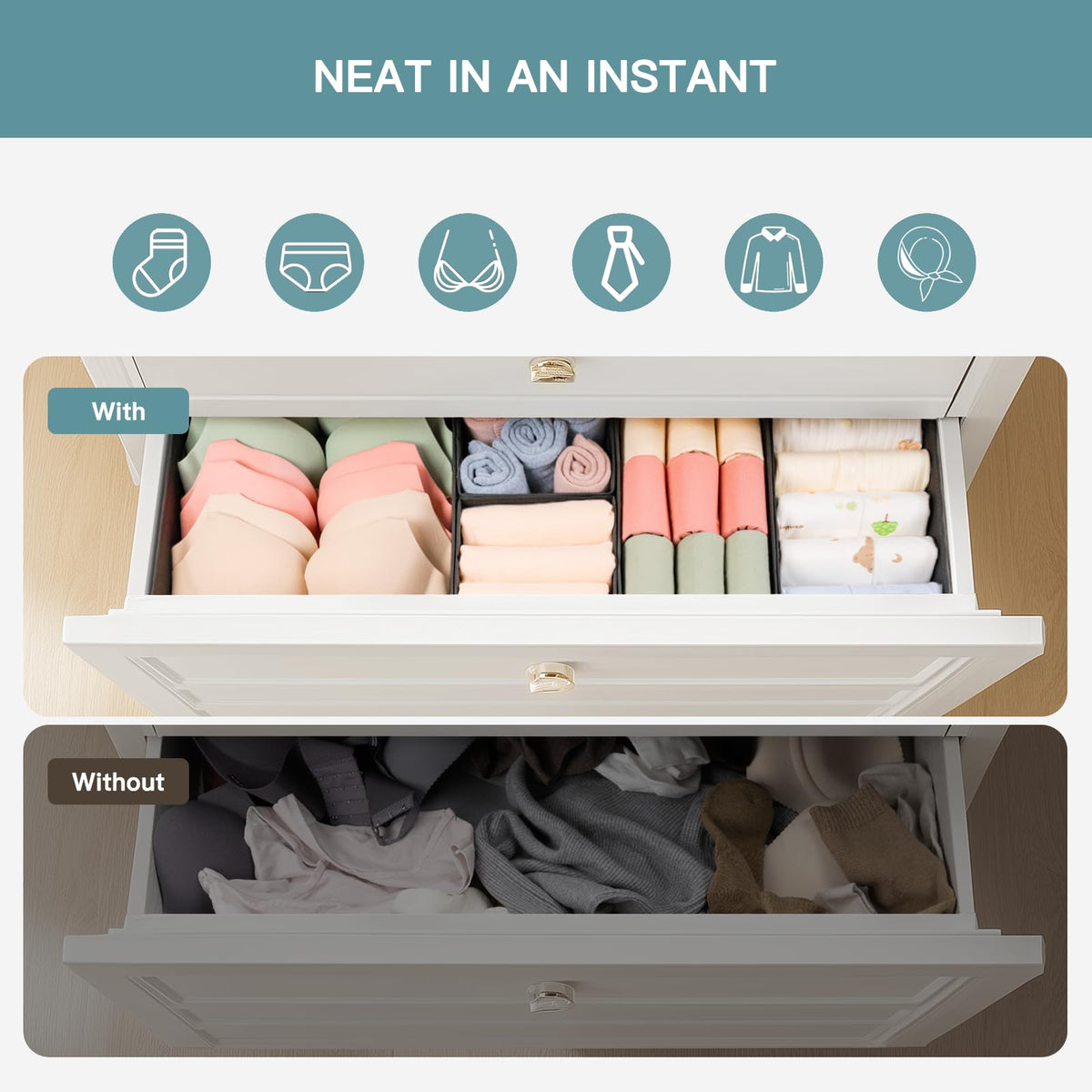 Criusia small-bin drawer organizer for accessories and baby outfits