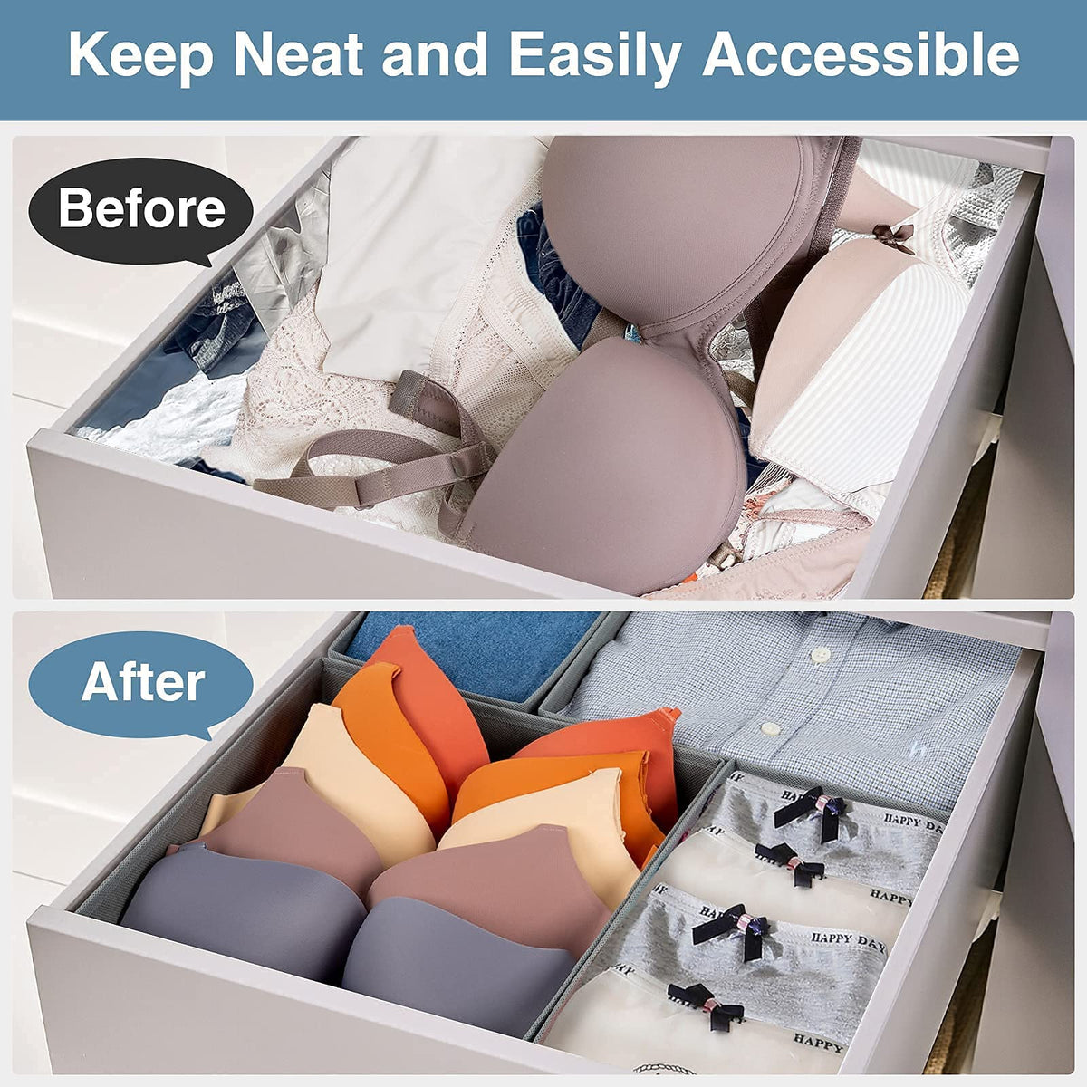 Criusia foldable closet dividers keep drawers tidy during busy mornings