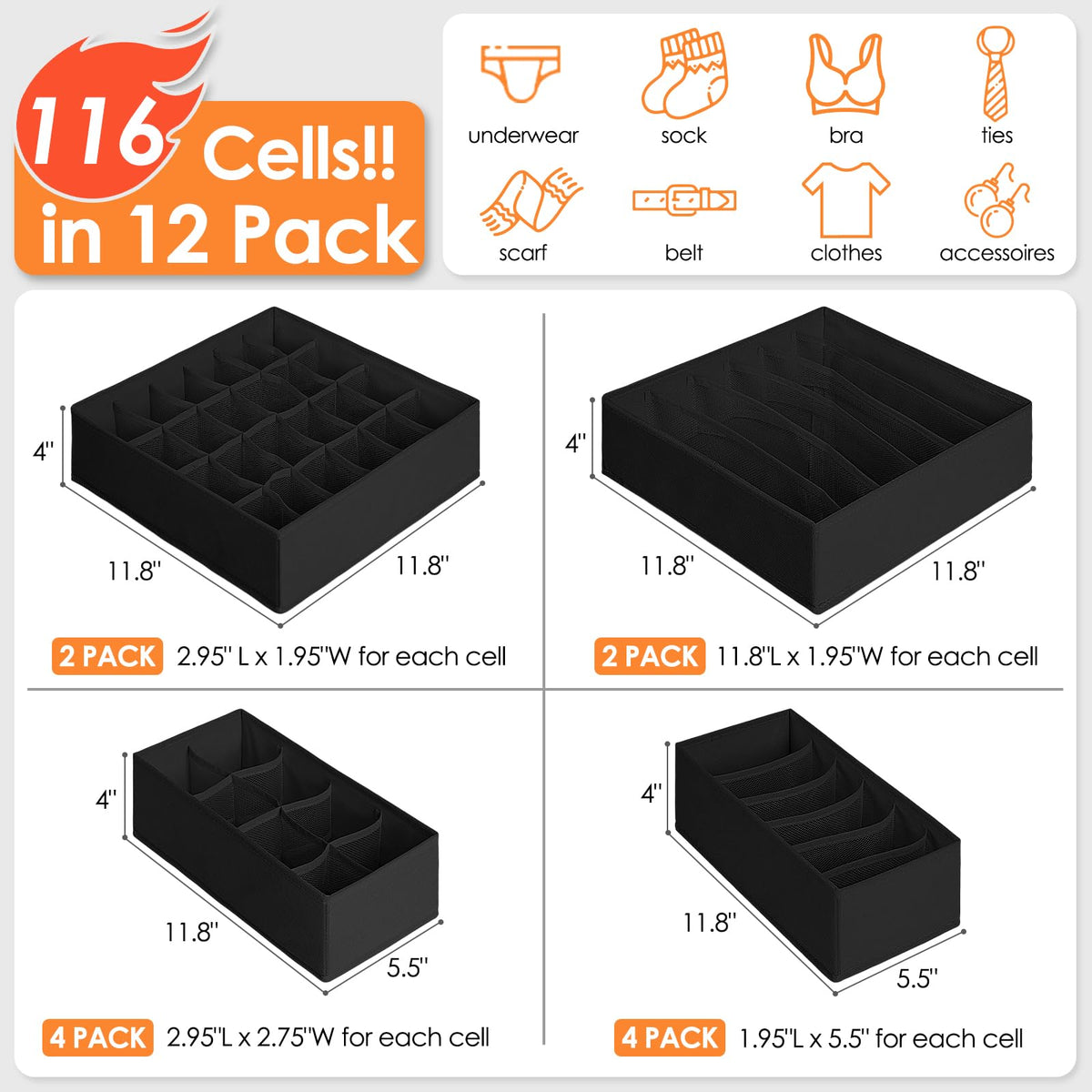 Criusia foldable fabric dividers fitting into dresser drawers