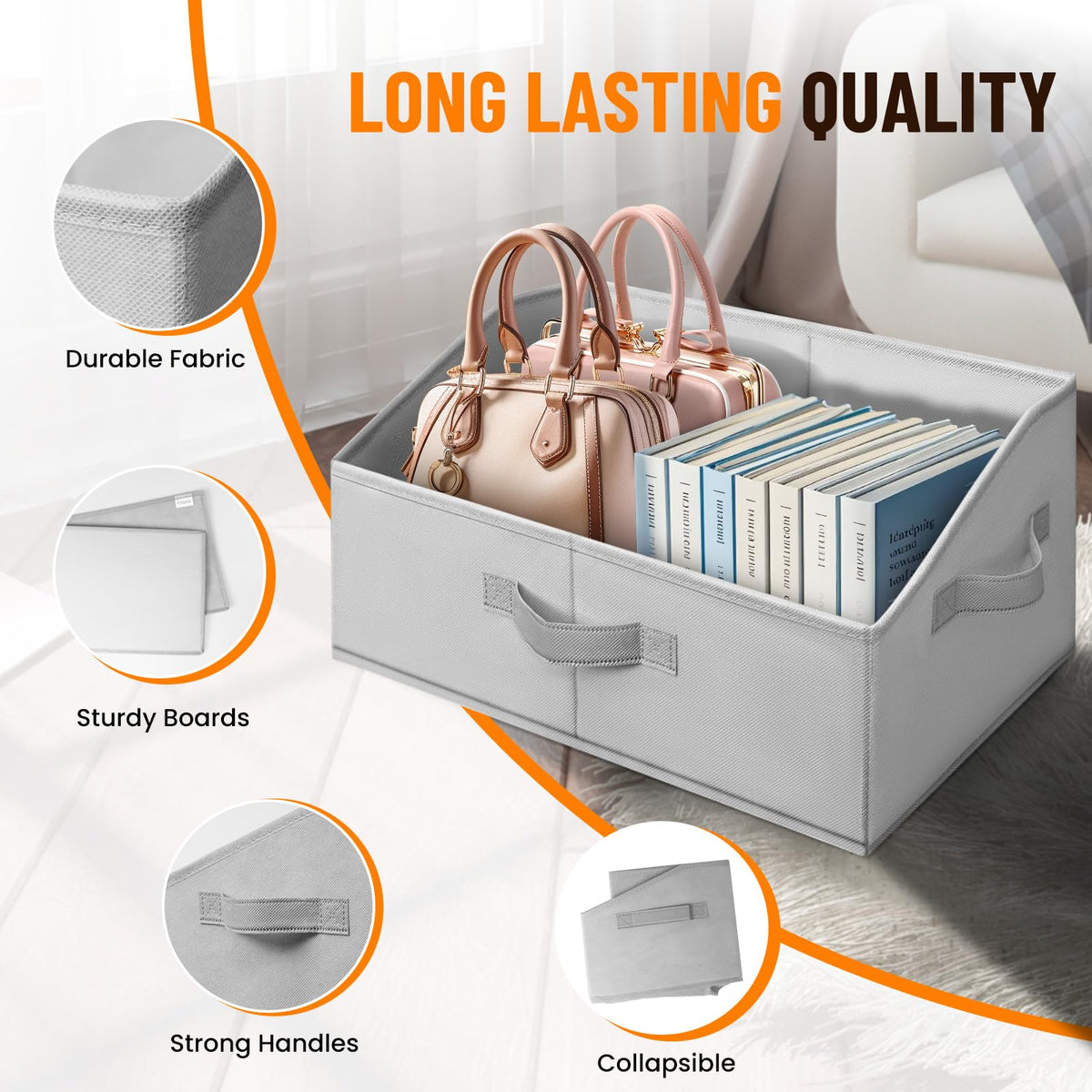 Criusia collapsible baskets fold flat when not in use.