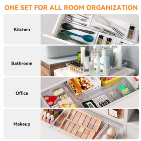Criusia L drawer organizer in clear acrylic keeps cosmetics neatly sorted.