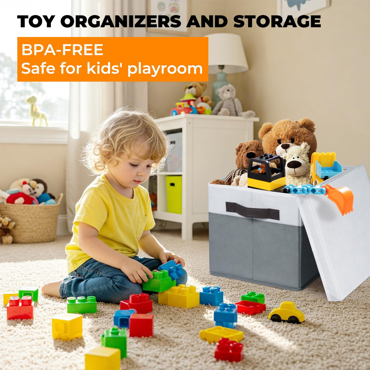 Criusia large storage bin with handles easy to carry for heavy loads.