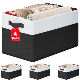 Criusia large storage bin on a shelf keeps clothing organized.