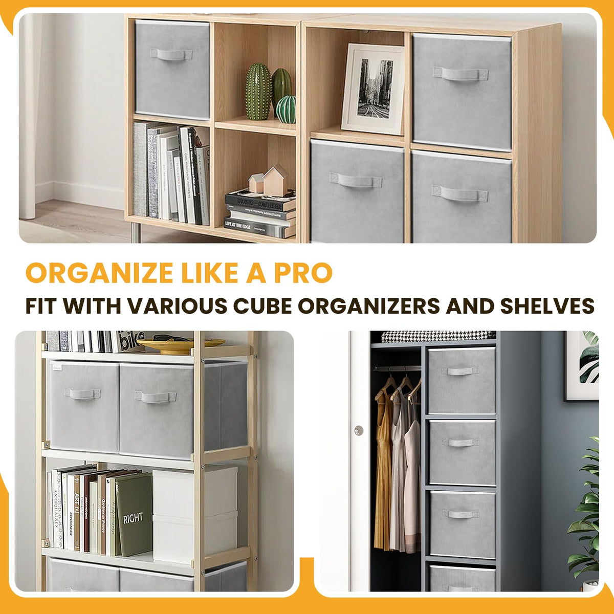 Criusia collapsible cube baskets opened to reveal quick storage solutions.