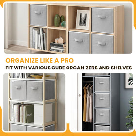 Criusia collapsible cube baskets opened to reveal quick storage solutions.
