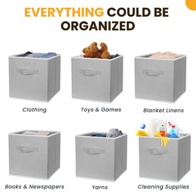 Criusia grey storage bins in a dorm room for neat closet organization.