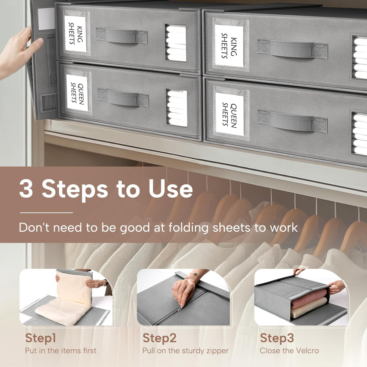 Criusia multi-use storage box keeps blankets, towels, and clothing organized.