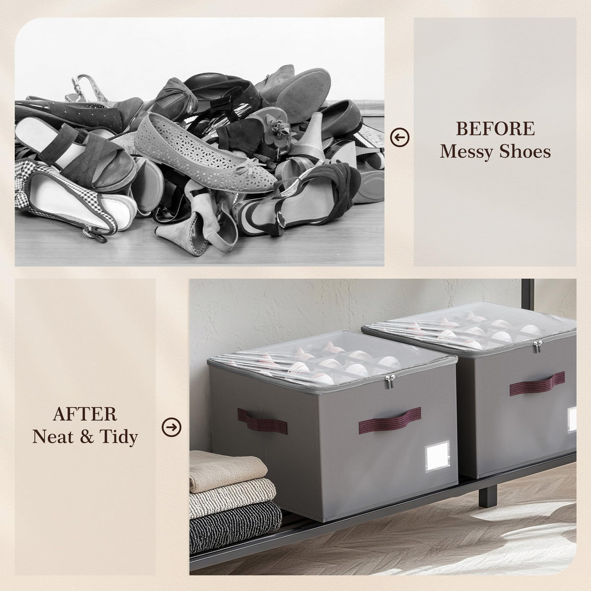 Criusia transparent lid helps identify shoes while keeping dust out.