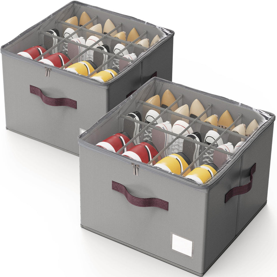 Criusia shoe organizer with transparent cover for quick identification and clean closet storage.