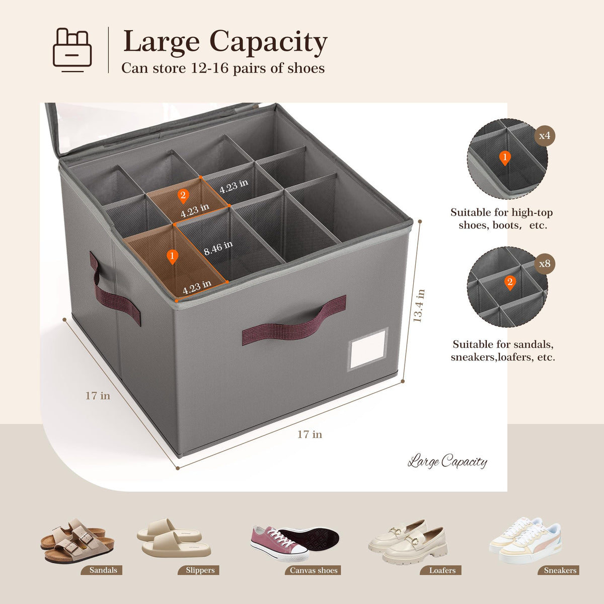 Criusia organizer's sturdy handles simplify carrying to different closet spaces.