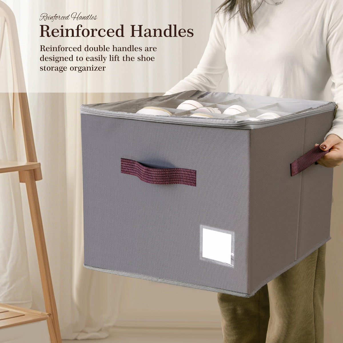 Criusia vertical storage maximizes closet space for 12-16 pairs.