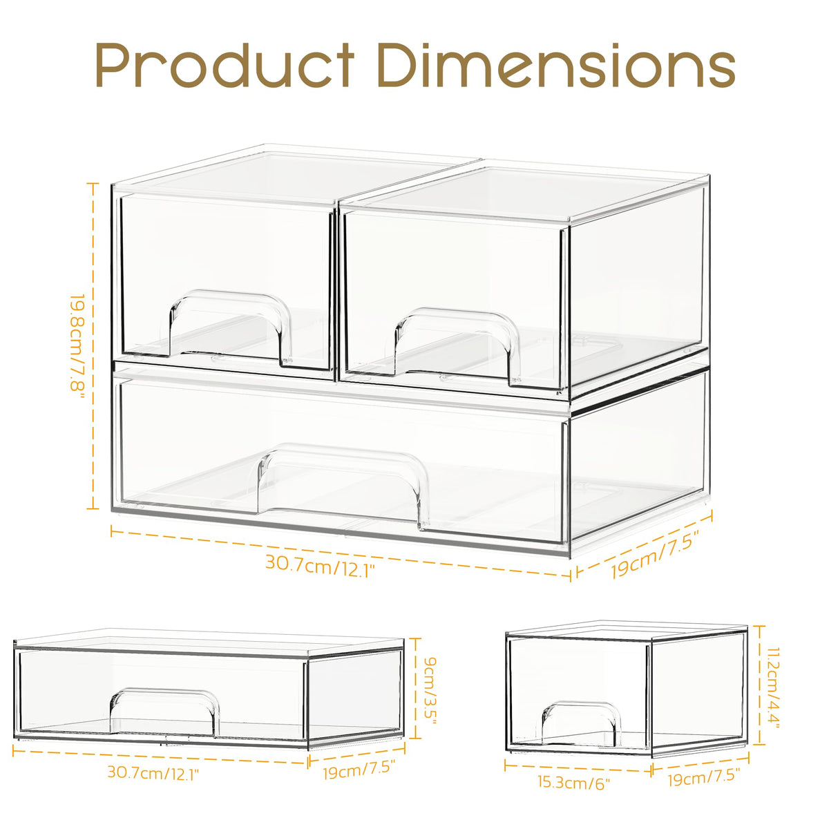 Criusia stackable drawers with crystal-clear visibility to find items instantly on a vanity.